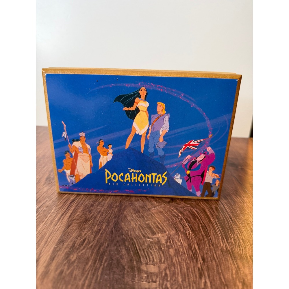 NEW Vintage 1995 Disney Pocahontas Pin Collection 6 Pin Wooden Box Set New